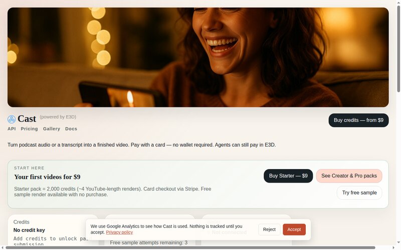 Screenshot of the Cast homepage